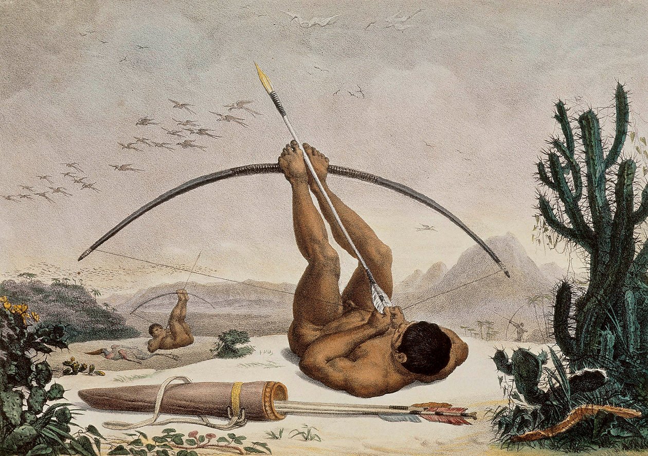 Innfødte bueskyttere, illustrasjon fra reisene i det indre av Brasil, 1834 av Jean Baptiste Debret