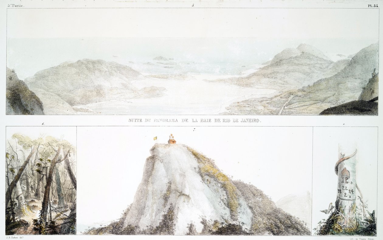 Panorama over Rio de Janeiro-bukten (håndfarget litho) av Jean Baptiste Debret