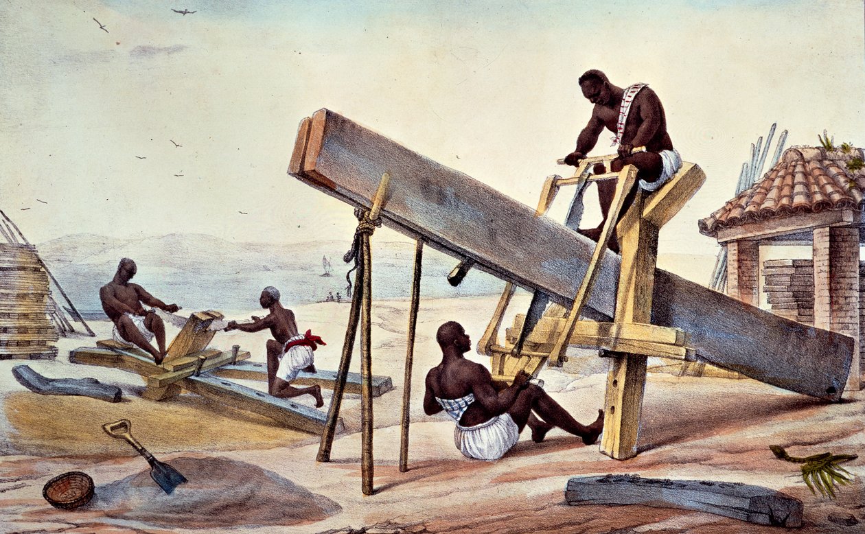 Slavehoggere, fra 'Picturesque and Historical Journey to Brazil', gravert av Thierry Freres, 1835 av Jean Baptiste Debret