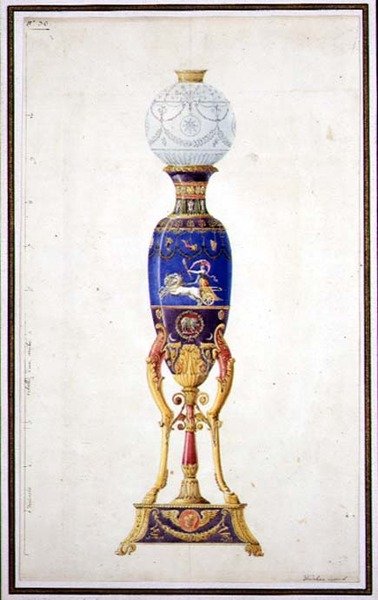 Design for en porselenslampe av Jean Baptiste Dedeban