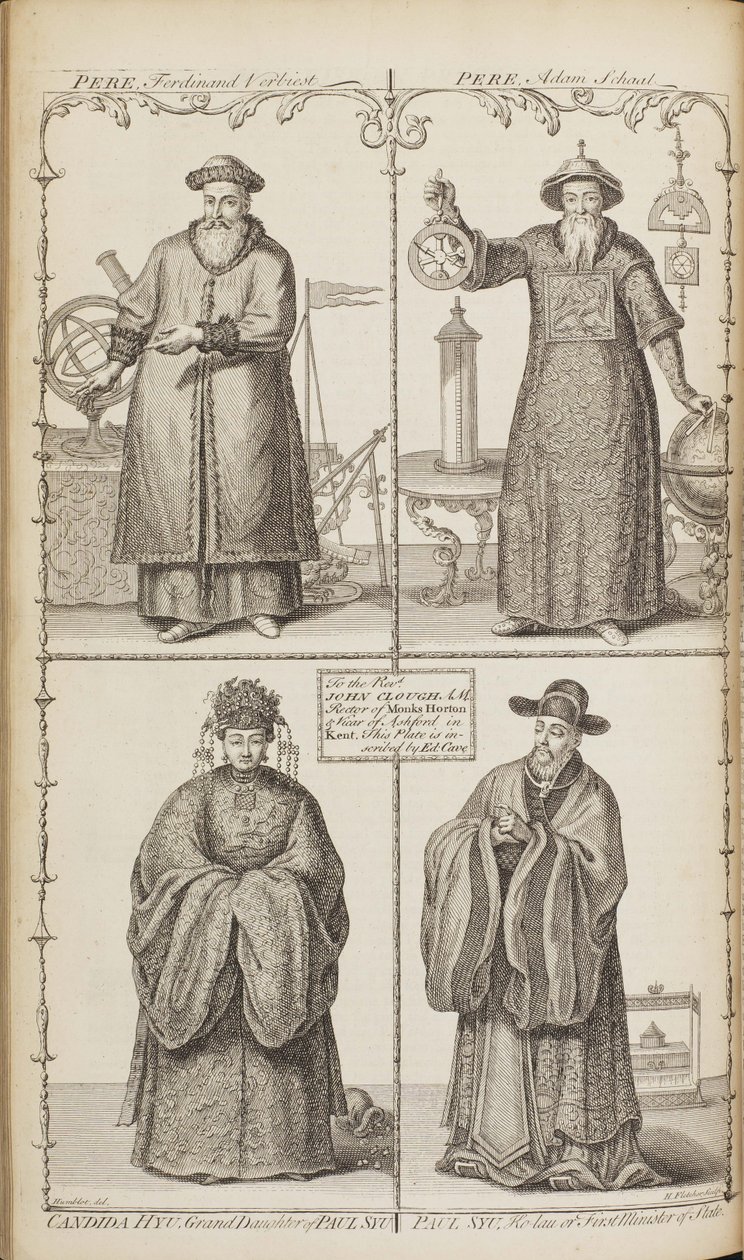 Portretter av Ferdinand Verbiest, Adam Schall, Candida Xu og Xu Guangqi Fra En beskrivelse av e av Jean Baptiste Du Halde