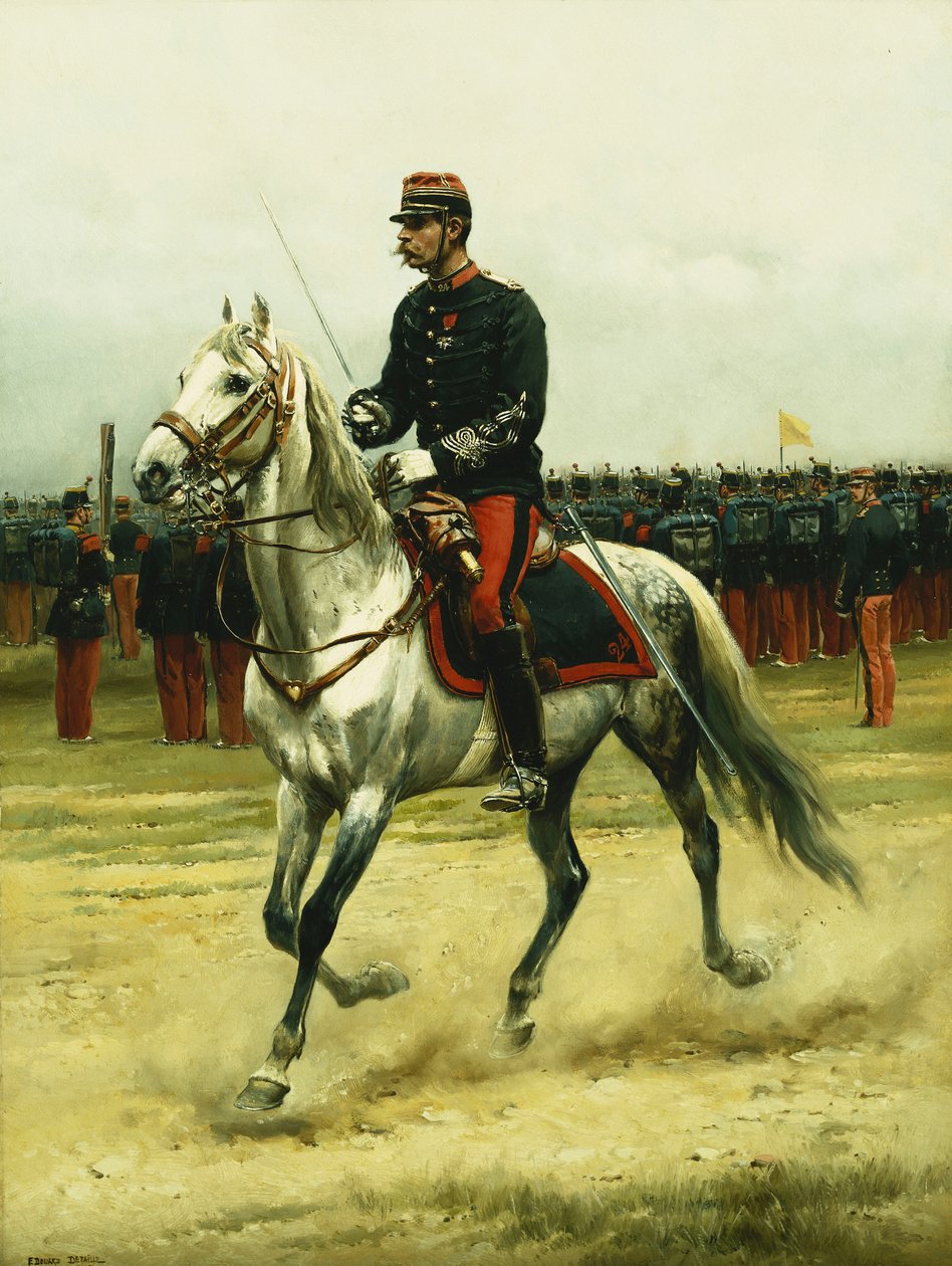 En kavalerioffiser passerer tropper, 1885 av Jean Baptiste Edouard Detaille
