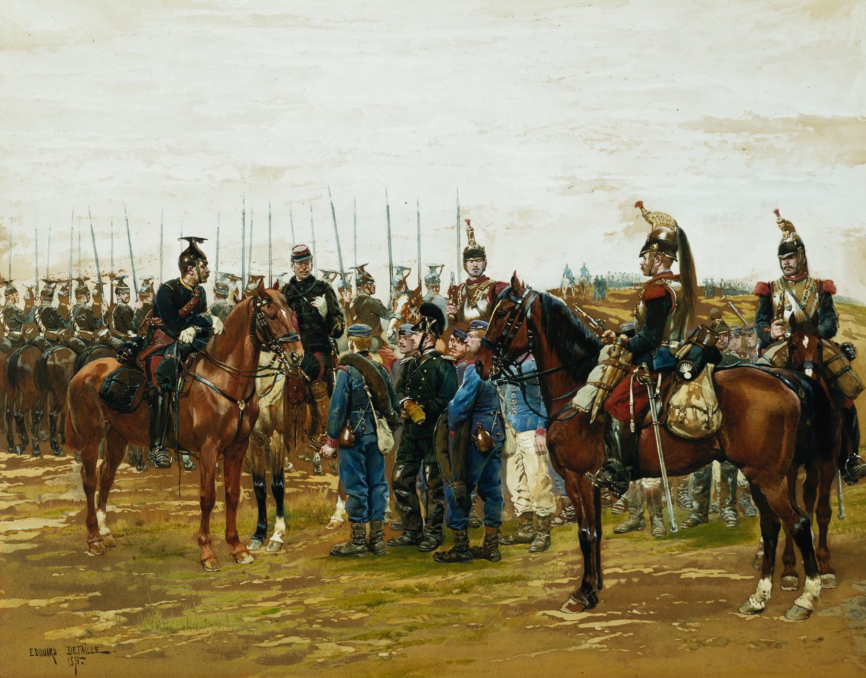Franske Cuirassiers som holder bayerske soldater fanget, 1875 av Jean Baptiste Edouard Detaille