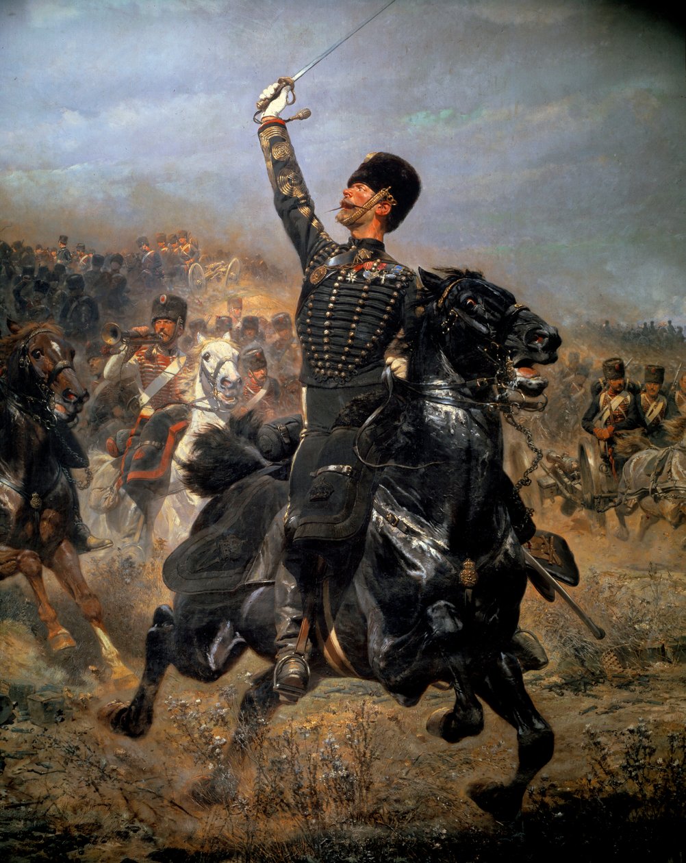 I batteri, kavaleriladning (1870). Maleri av Edouard Detaille (1848-1912) av Jean Baptiste Edouard Detaille