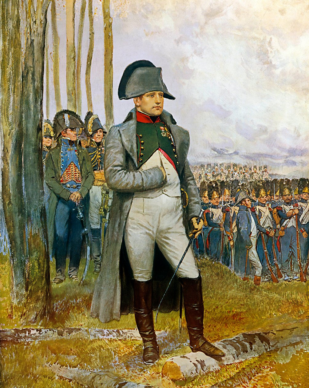 Napoleon I og hans stab ser på granateplene til Imperiale Guard - Maler en akvarell og en gouache på papp av Edouard Detaille (1848-1912) 1911 Søn. 0,73x0,54 m - Paris, Musee de l