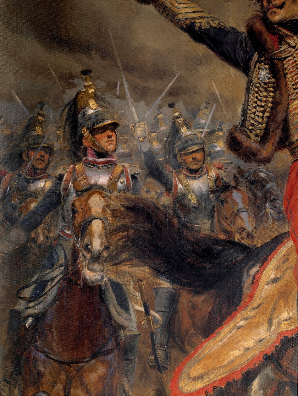 Napoleonskrigen: "" Den siste anklagen mot general Antoine Charles jarl av Lasalle (1775-1809), drept ved Wagram 6. juli av Jean Baptiste Edouard Detaille