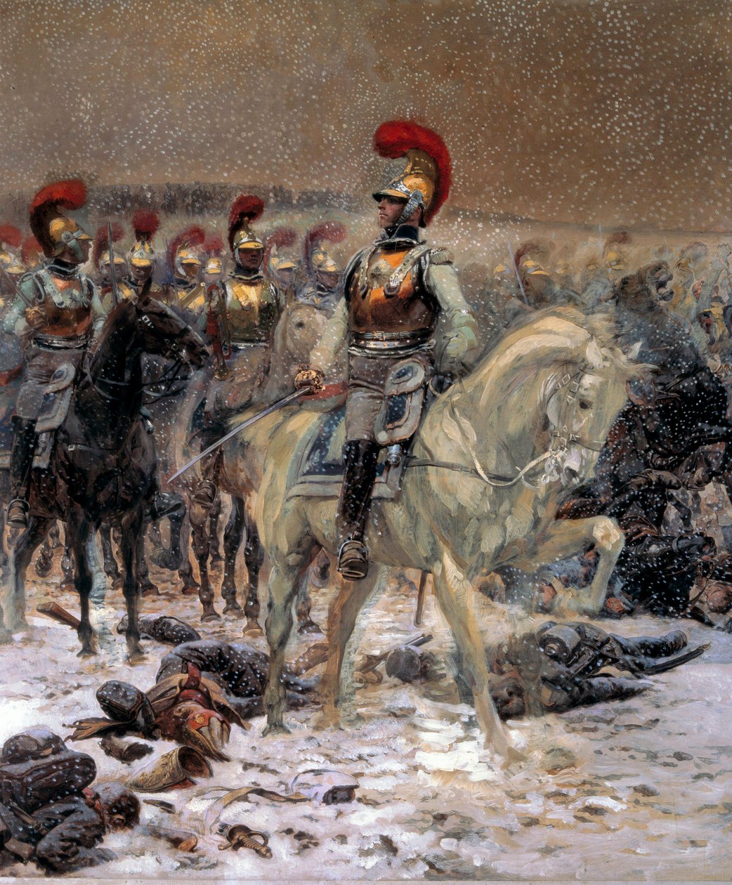 Russisk kampanje fra 1812: “” Før anklagen, karabinkjørerne i Winkowo”” Maleri av Jean-Baptiste-Edouard Detaille (1848-1912) 1800-tallet 0,89x0,79 m Paris, Musee de l