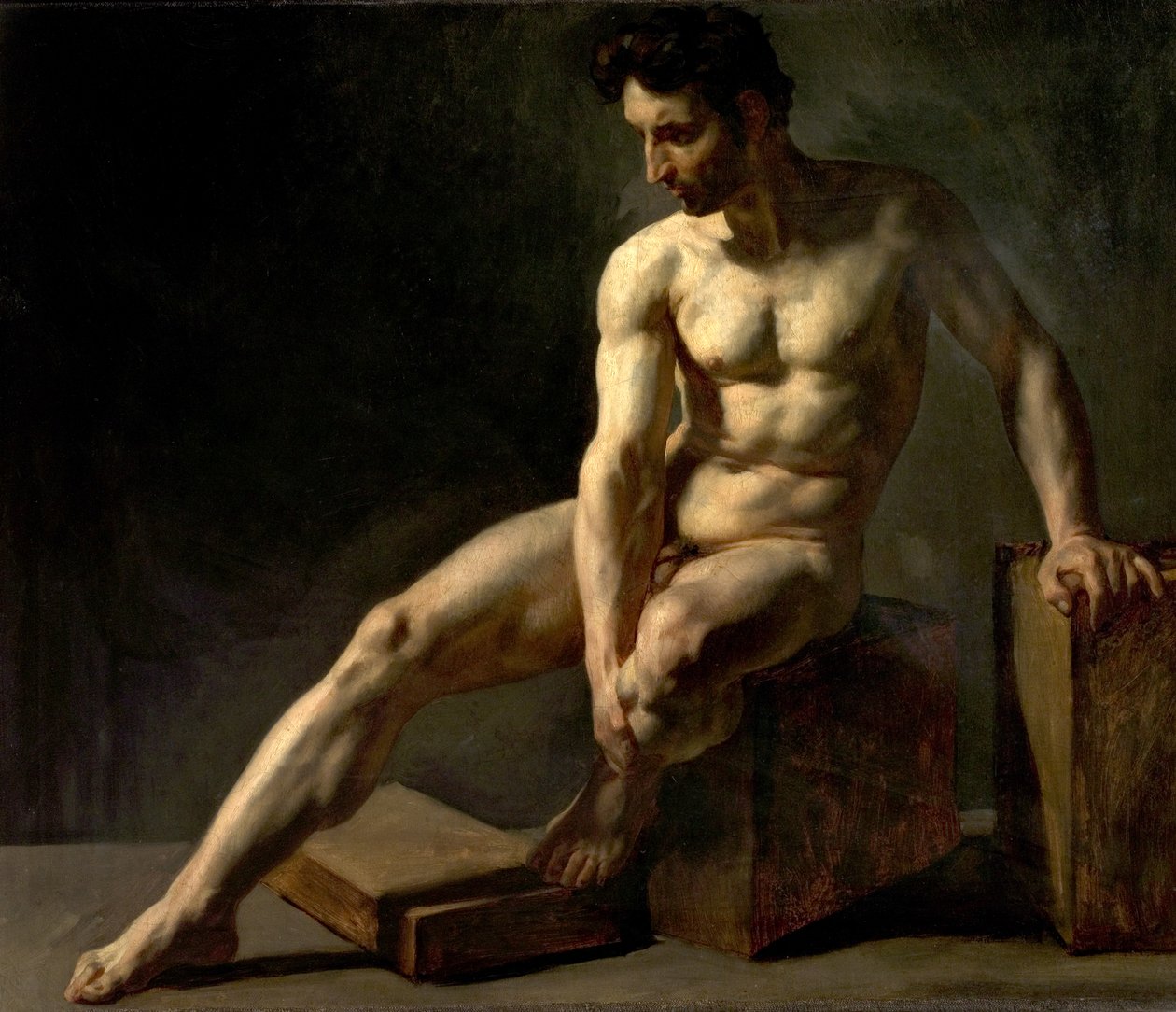 Sittende mann naken av Jean Baptiste Edouard Detaille