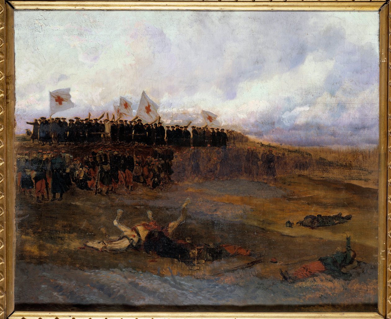 Beleiring av Paris 1870: "" brødrene til skolene for kristen doktrine går mot slagmarken"" Maleri av Edouard Detaille (1848-1912) 1872 Søn. 0,53x0,65 m av Jean Baptiste Edouard Detaille