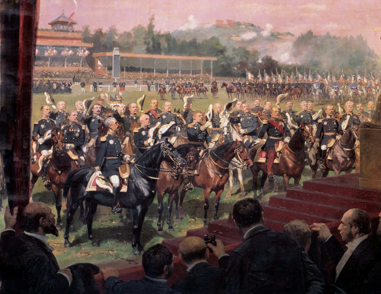 Utdeling av flagg på Longchamp av president Jules Grevy i nærvær av Leon Gambetta 14. juli av Jean Baptiste Edouard Detaille