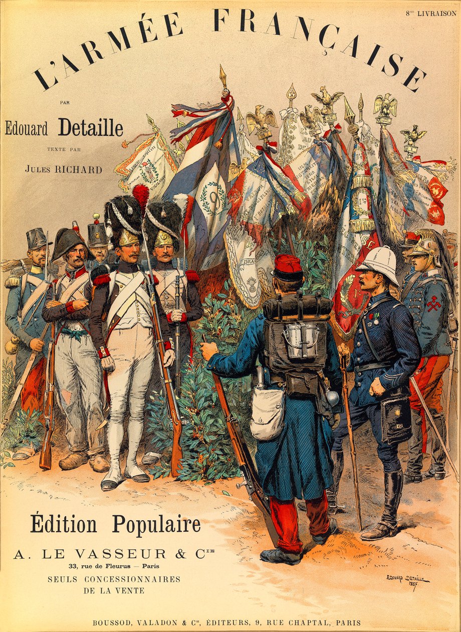 Typer og uniformer av den franske Armee av kaptein Jules Richard, illustrert av Edouard Detaille (1848-1912): Første omslag til boken "" L