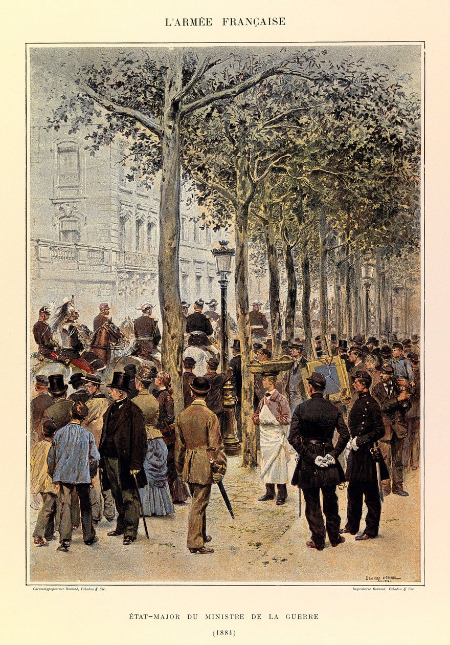 Typer og uniformer til den franske Armee av kaptein Jules Richard, illustrert av Edouard Detaille (1848-1912): Stab av krigsministeren i 1884, privat samling av Jean Baptiste Edouard Detaille