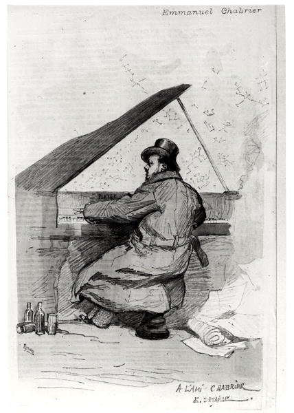 Alexis Emmanuel Chabrier (1841-94) ved pianoet, gravert av Florian (se også 165875) av Jean Baptiste Edouard after Detaille