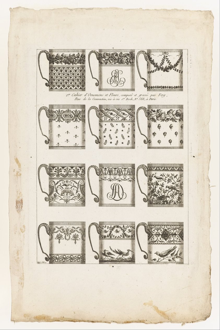 Design for sjokoladekopper, plate 1 fra første Cahier d