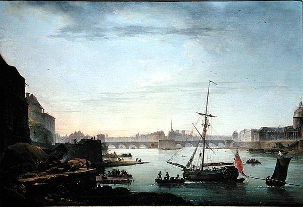 Utsikt over Pont Neuf, Paris, effekt av morgen (olje på lerret) (se 155782 for par) av Jean Baptiste Genillion