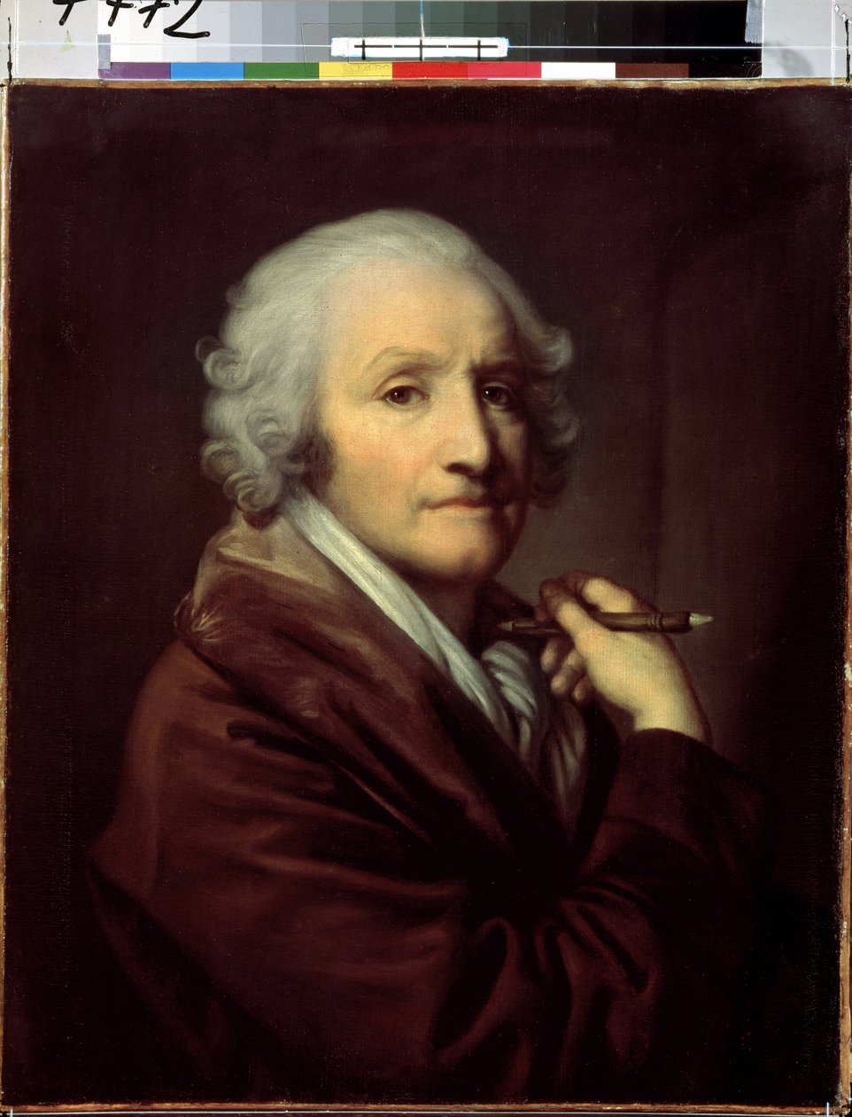 ""Selvportrett"" (Selvportrett) Maleri av Jean Baptiste Greuze (1725-1805) rundt 1780 Dim. 55,5x46 cm Saint Petersburg Eremitage Museum av Jean Baptiste Greuze