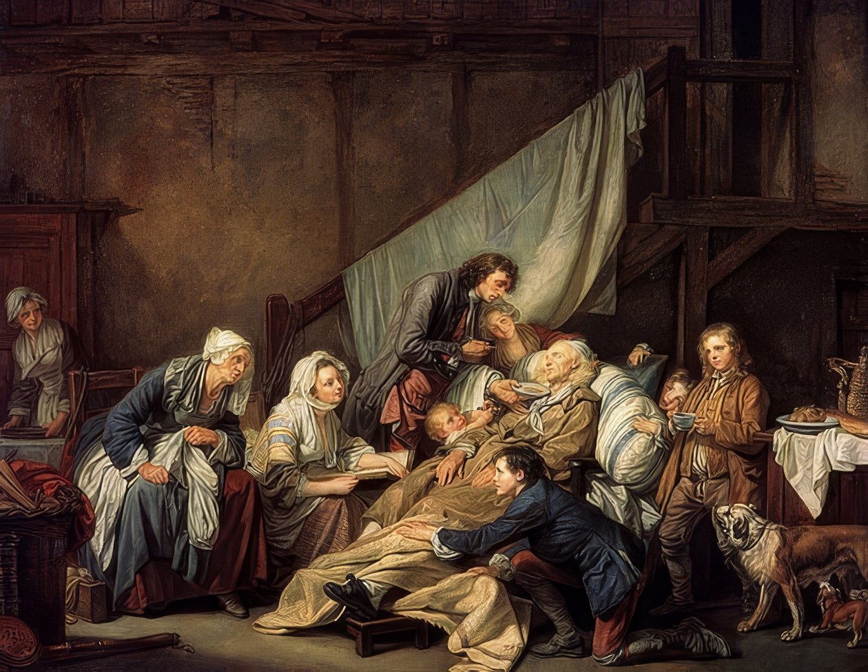 Fruktene av en god oppvekst (The Paralytic). 1763 av Jean Baptiste Greuze