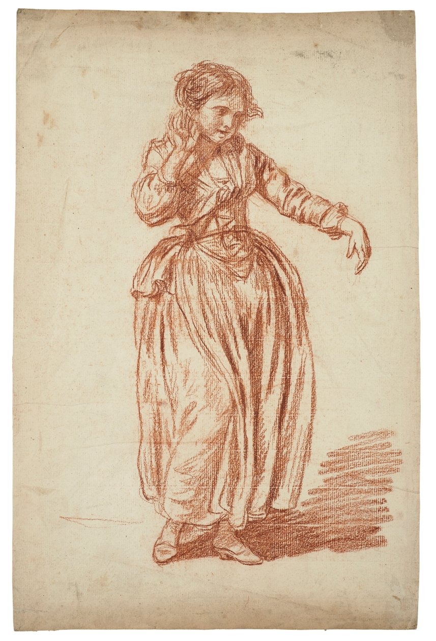 Jente står, høyre hånd på øret av Jean Baptiste Greuze