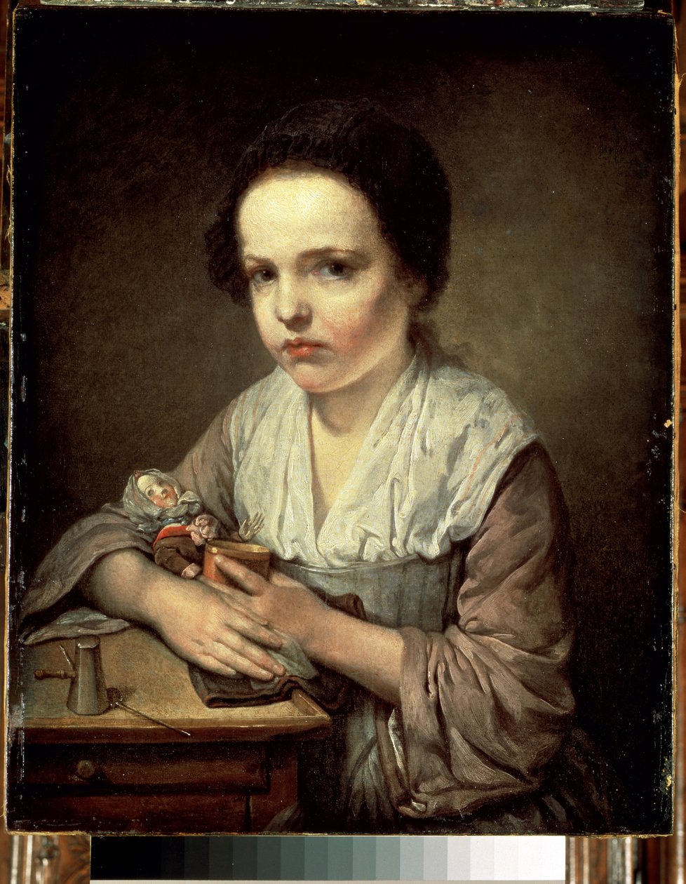 ""Petite fille a la poupee"" (Jente med en dukke) Maleri av Jean Baptiste Greuze (1725-1805) 1750 Dim. 65x55 cm Eremitasjemuseet, St. Petersburg av Jean Baptiste Greuze