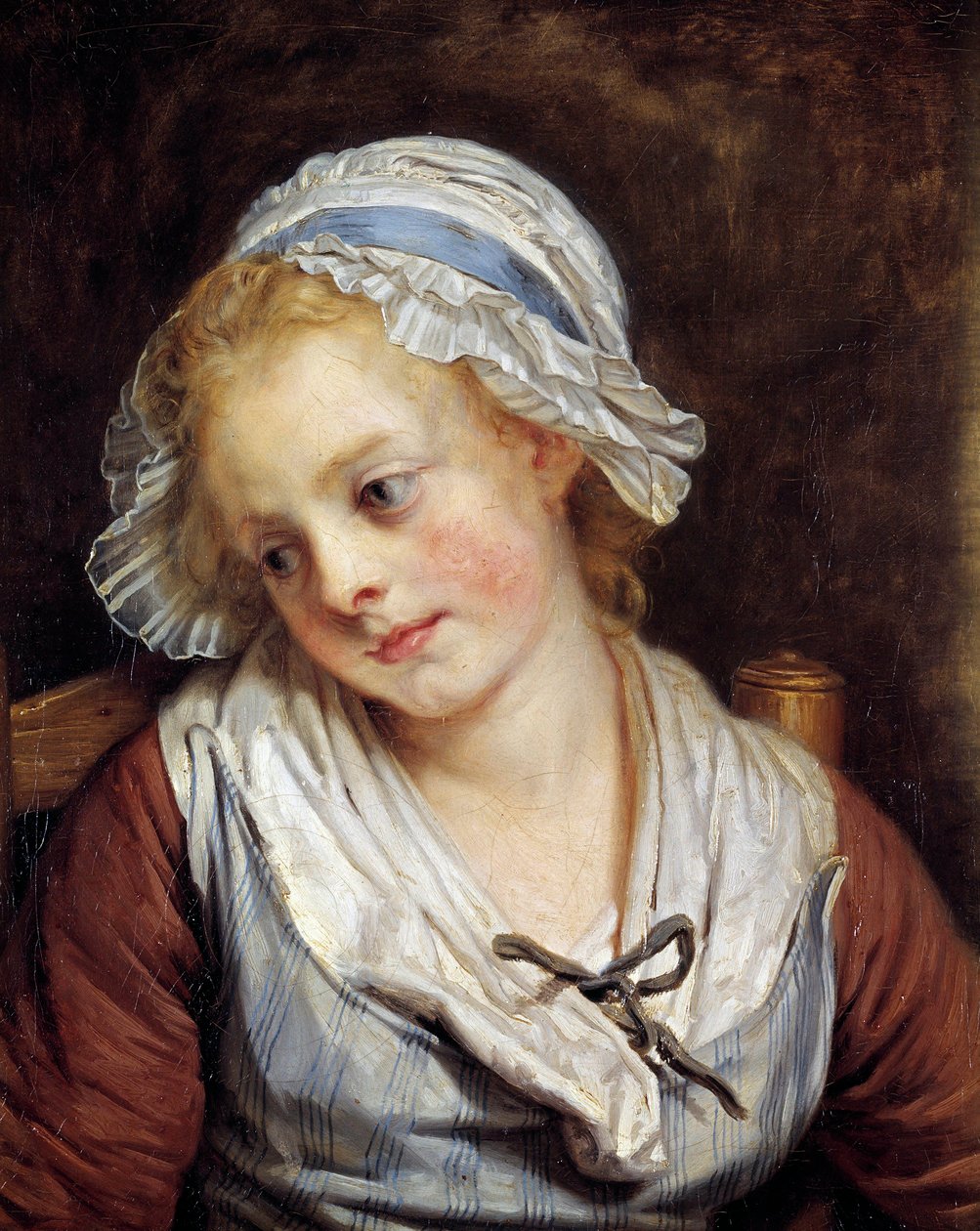 Portrett av en jomfru Maleri av Jean-Baptiste Greuze (1725-1805). 1765. Dim. 0,45x0,37 m. Chantilly, Musee Conde - Portrett av en ung jente. Maleri av Jean-Baptiste Greuze (1725-1805). 1765. 0,45 x 0,37 m. Conde-museet, Chantilly, Frankrike av Jean Baptiste Greuze