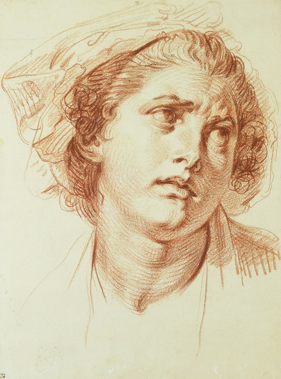 Hodet til en kvinne som ser opp til høyre, av Jean Baptiste Greuze