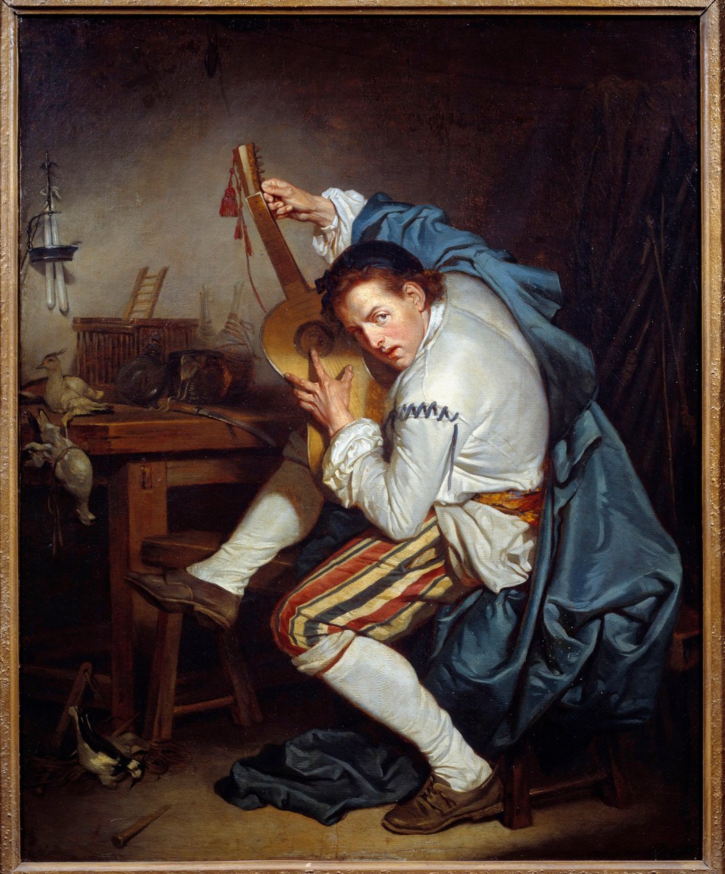 Gitaristen, eller en fugl som, når han kommer tilbake fra jakt, gir gitaren sin Maleri av Jean Baptiste Greuze (1725-1805) 1700-tallet Sun. 0,71x0,57 m Nantes, Musee des Beaux Arts av Jean Baptiste Greuze