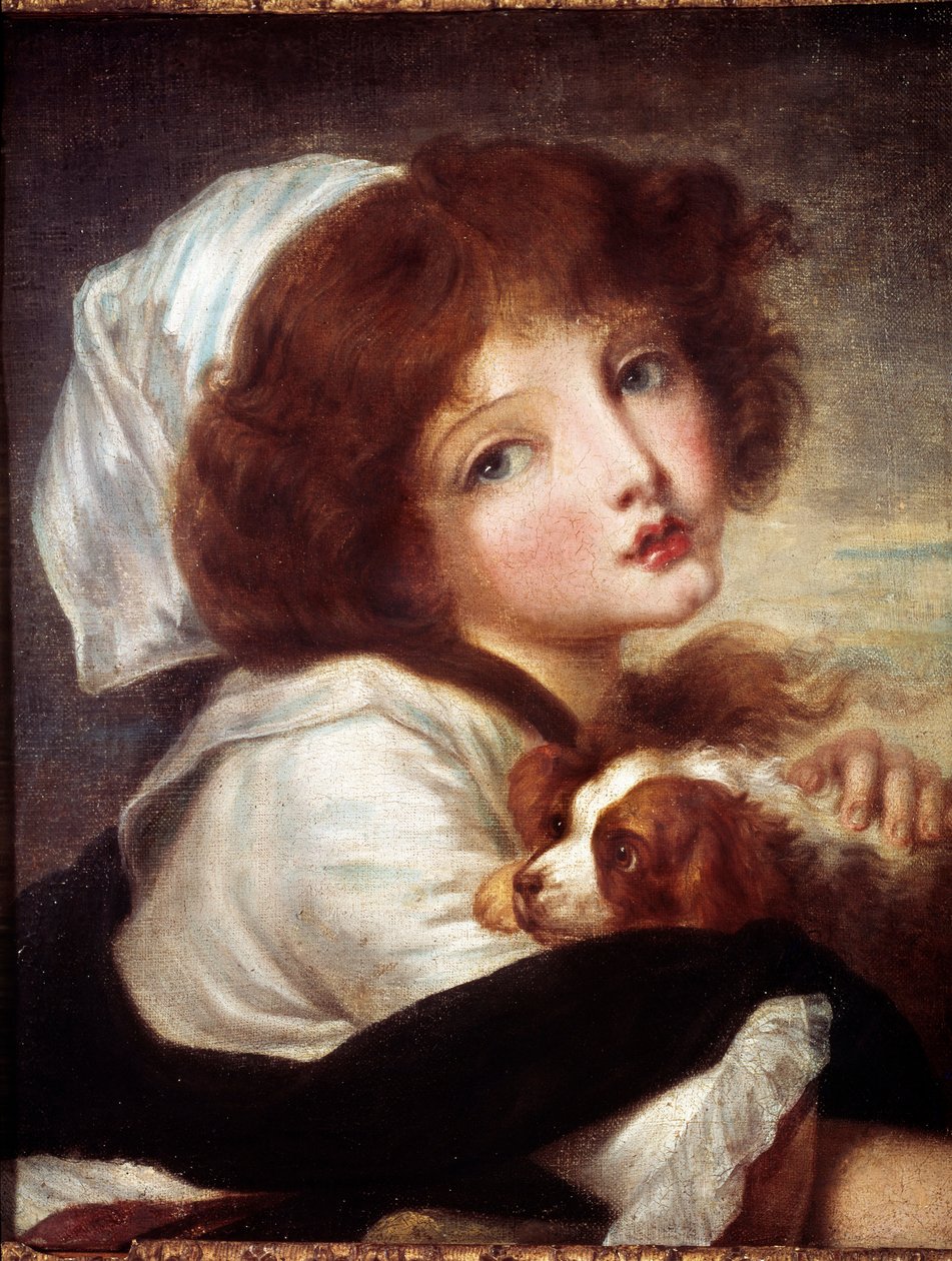 Ung jente med liten hund Maleri av Jean Baptiste Greuze (1725-1805) Paris fra 1700-tallet, Musee Cognacq Jay. av Jean Baptiste Greuze