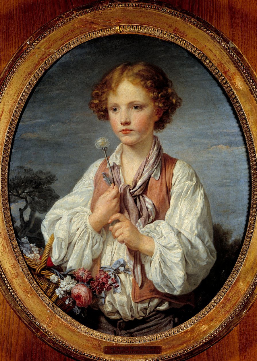 Ung gutt i kurven med blomster av Jean Baptiste Greuze (1725-1805) 1761 av Jean Baptiste Greuze