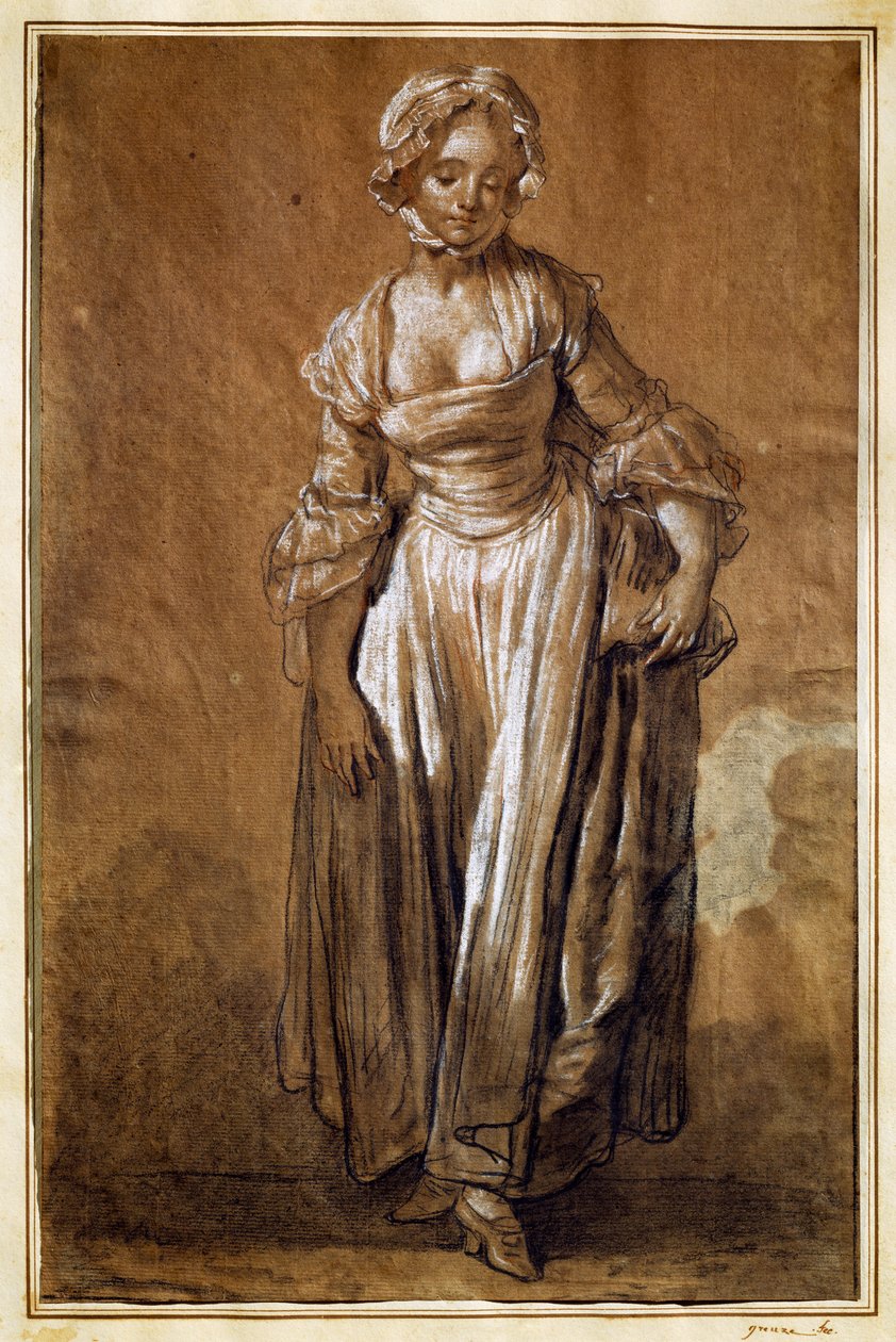 Ung jente stående, tegning av Jean-Baptiste Greuze (1725-1805) av Jean Baptiste Greuze