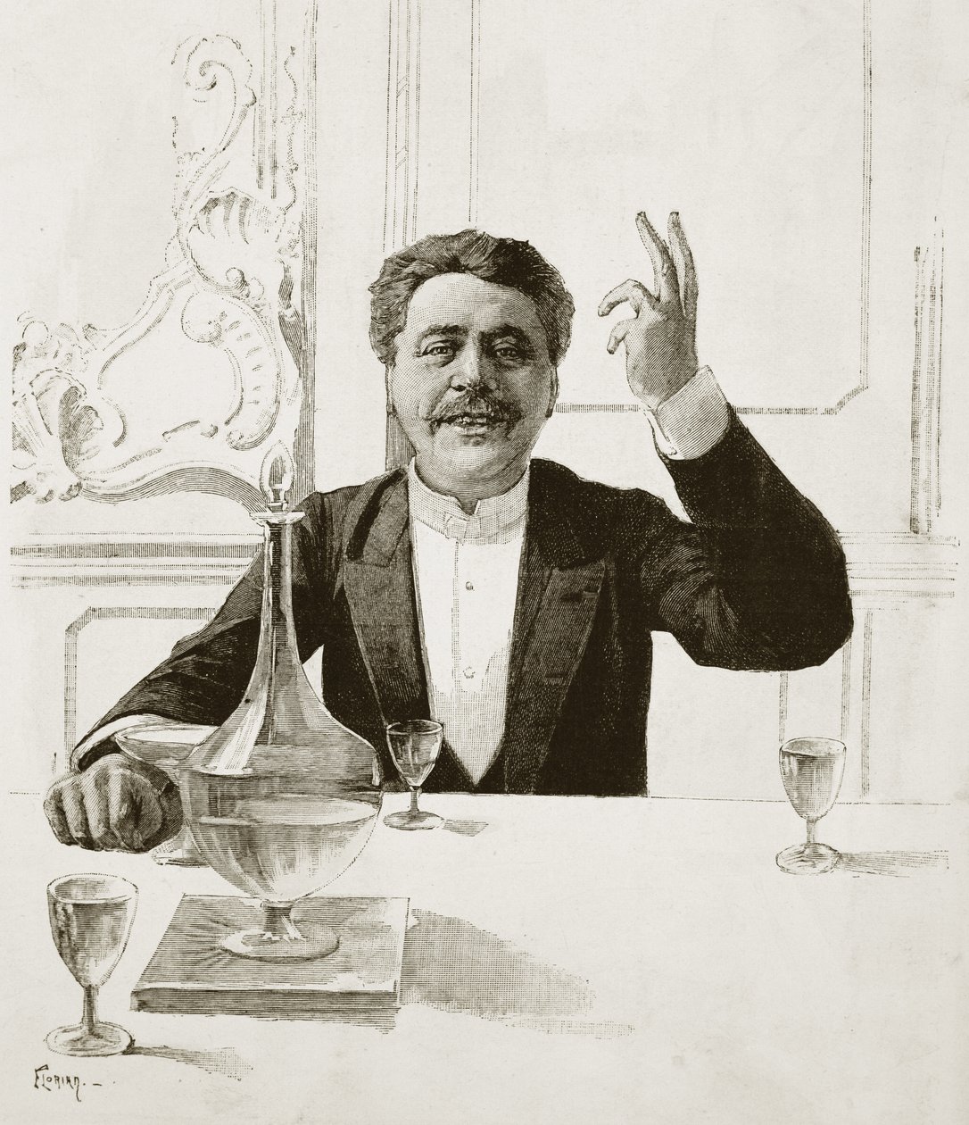 Portrett av Henry Becque (1837-1899), fransk dramatiker - grav av Florian etter Jean-Baptiste Guth (1883-1921) - Publisert i Revue illustree, ca. 1890 av Jean Baptiste Guth