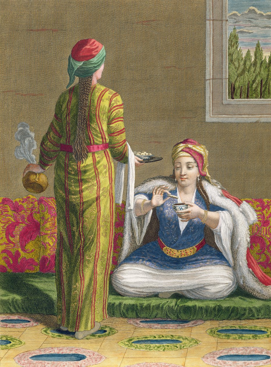 Tyrkisk jente, med kaffe på sofaen, 1700-tallet av Jean Baptiste Haussard