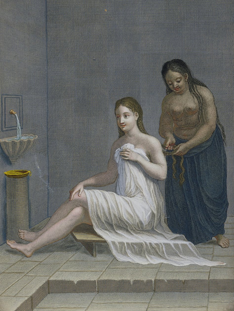 Tyrkisk jente, med håret flettet i badene, 1700-tallet av Jean Baptiste Haussard