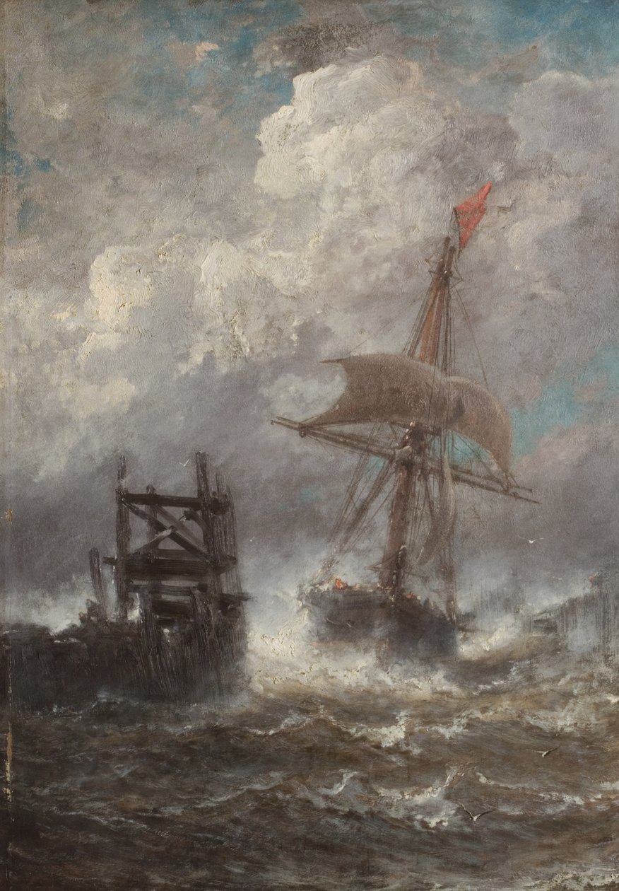 Sjølandskap med skip, 1870 av Jean Baptiste Henri Durand Brager