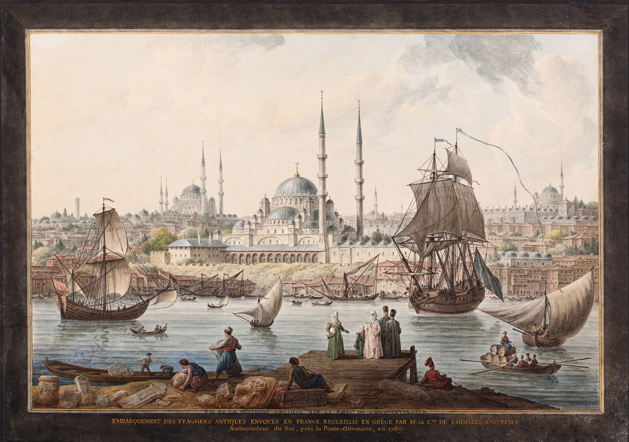 Yeni Cami og havnen i Istanbul, andre halvdel av 1700-tallet. av Jean Baptiste Hilair