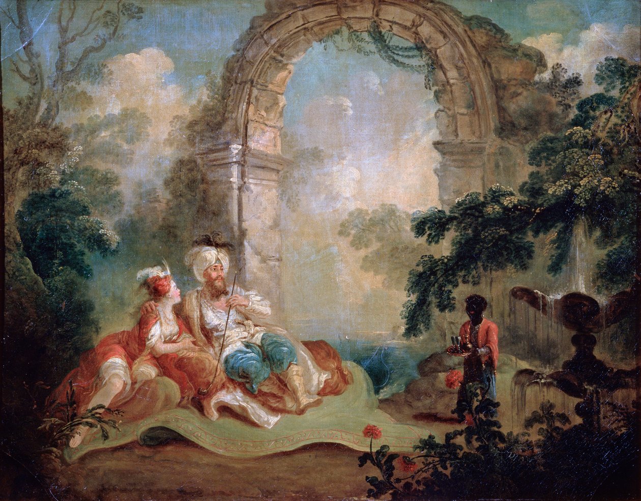 Tyrkisk Pasha og Odalisque, slutten av 1700- eller begynnelsen av 1800-tallet. av Jean Baptiste Hilair