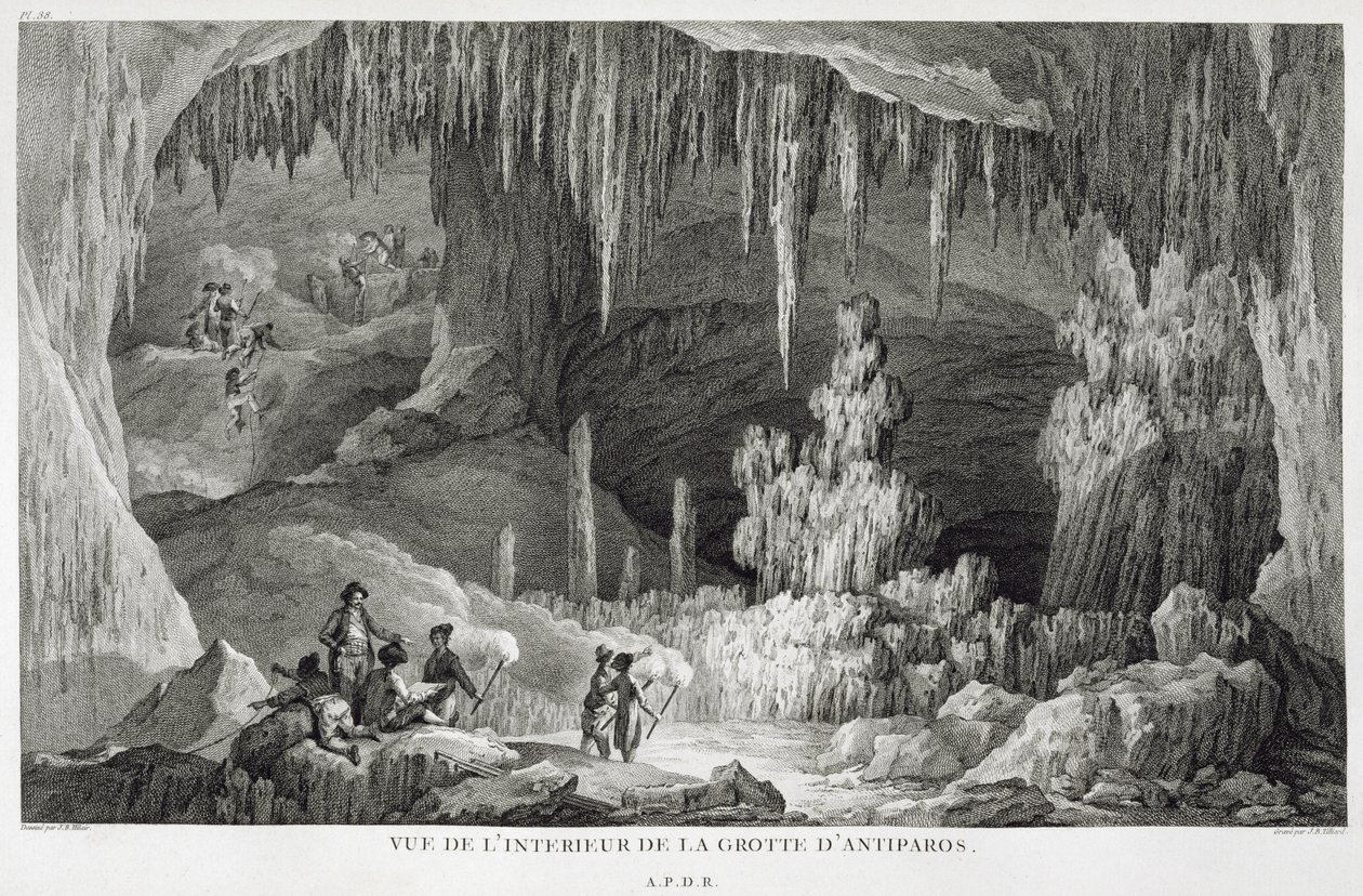 Utsikt over det indre av grotten til Antiparos, gravert av Jean Baptiste Tillard (1740-1813) av Jean Baptiste Hilair