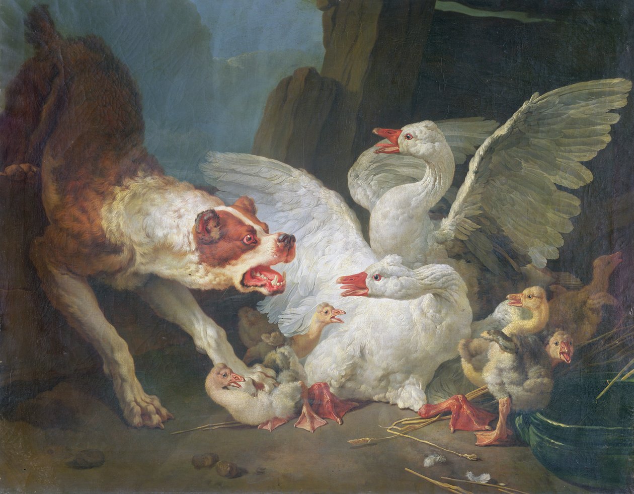 En hund som angriper gjess, 1769 av Jean Baptiste Huet