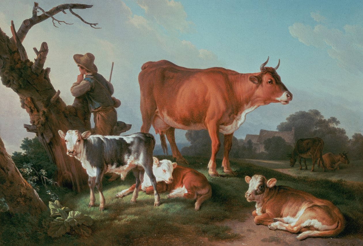 Pastoral scene med en kugjeter av Jean Baptiste Huet