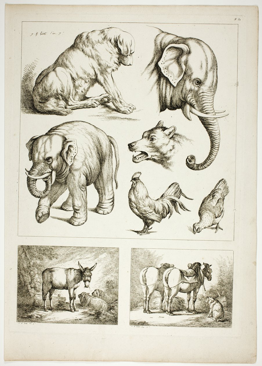 Plate 32 av 38 fra Oeuvres de J. B. Huet av Jean Baptiste Huet