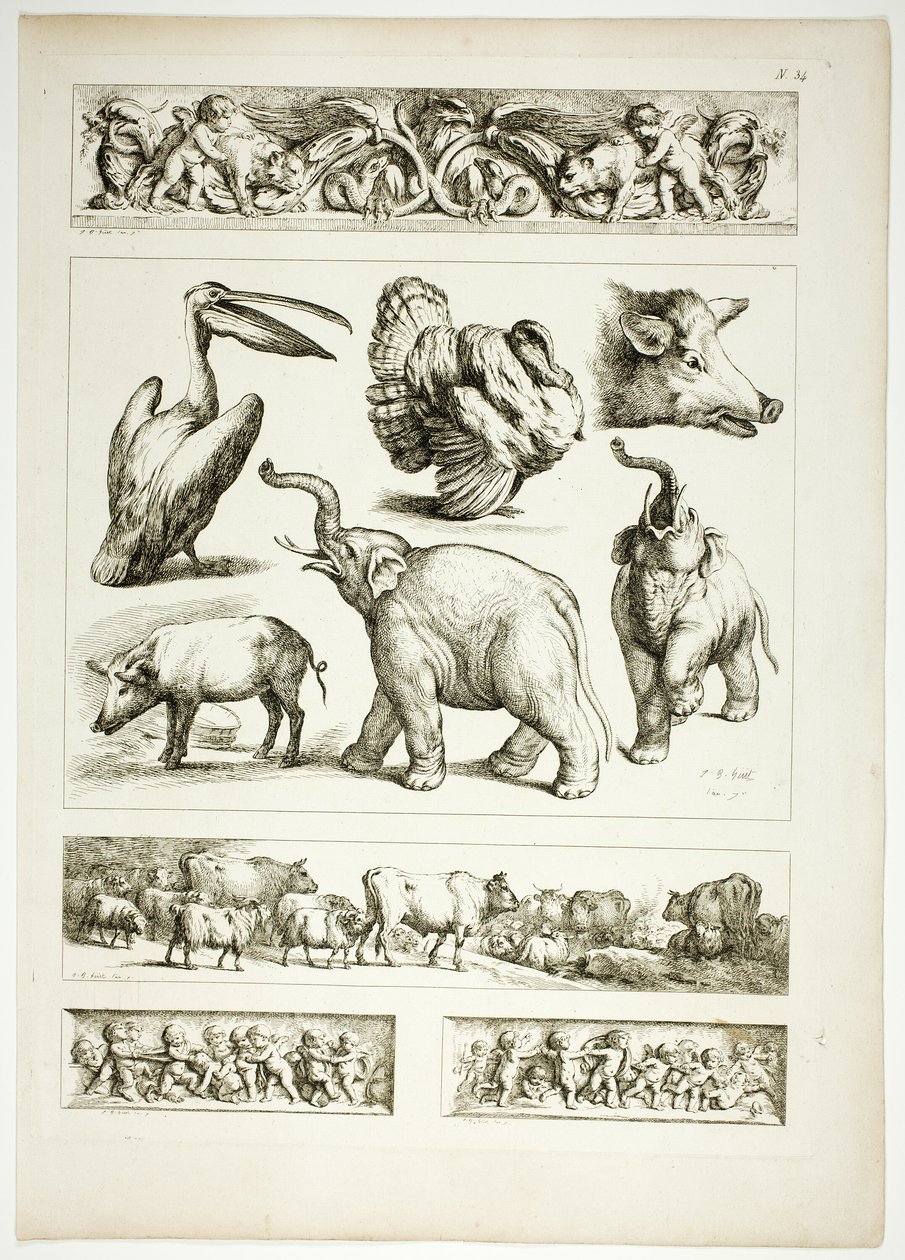 Plate 34 av 38 fra Oeuvres de J. B. Huet av Jean Baptiste Huet