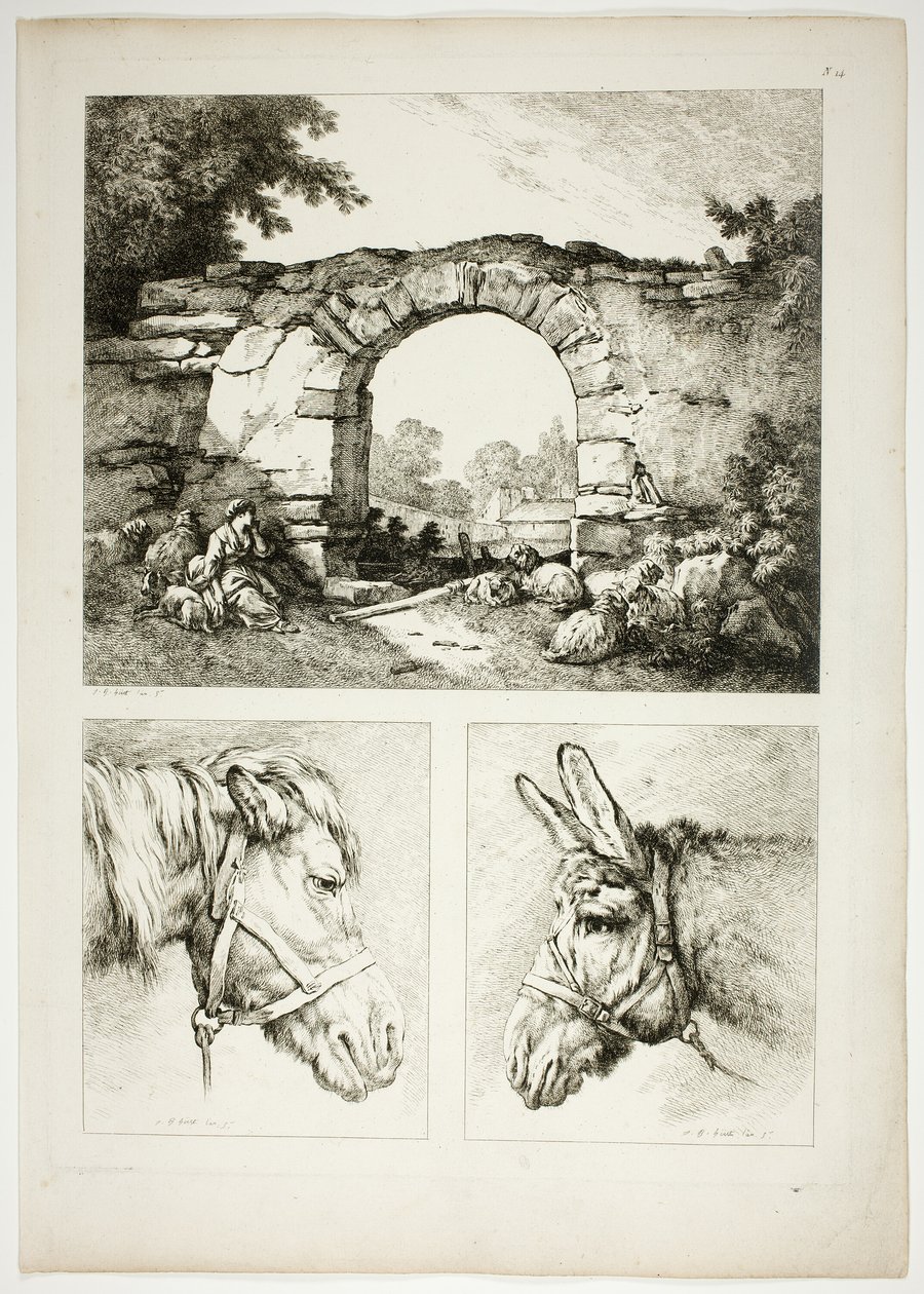 Plate fjorten av 38 fra Oeuvres de J. B. Huet av Jean Baptiste Huet
