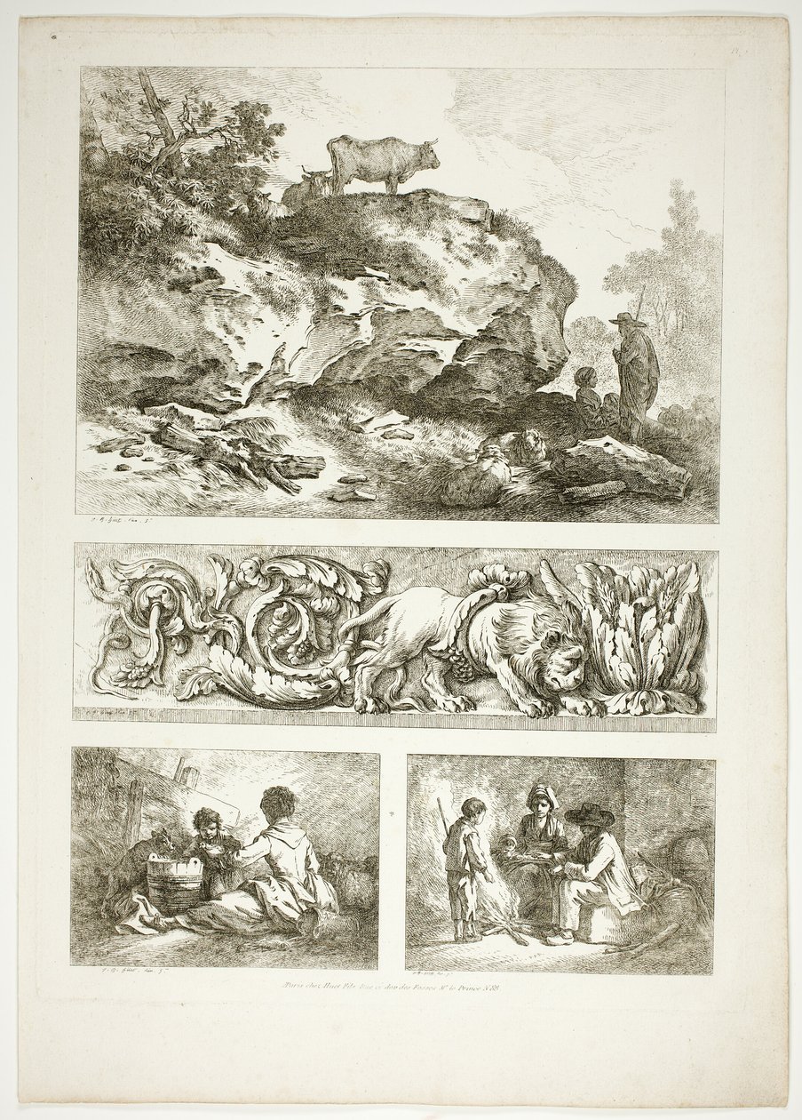 Plate ni av 38 fra Oeuvres de J. B. Huet av Jean Baptiste Huet