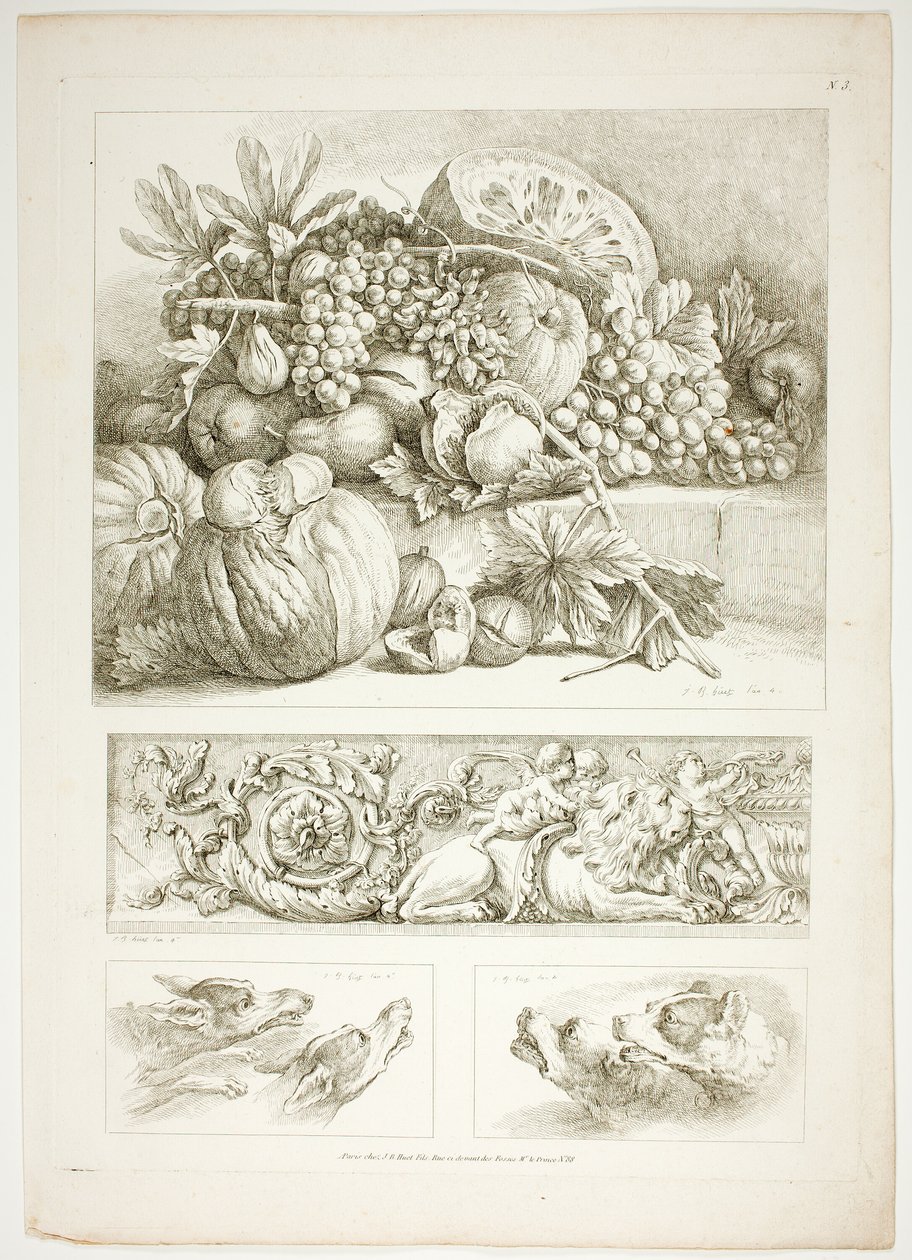 Plate tre av 38 fra Oeuvres de J. B. Huet av Jean Baptiste Huet