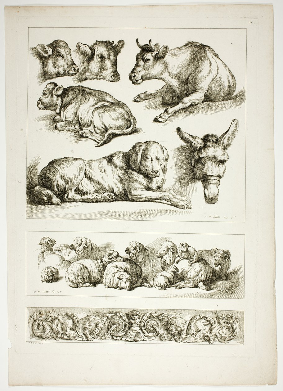 Tallerken tjue av 38 fra Oeuvres de J. B. Huet av Jean Baptiste Huet