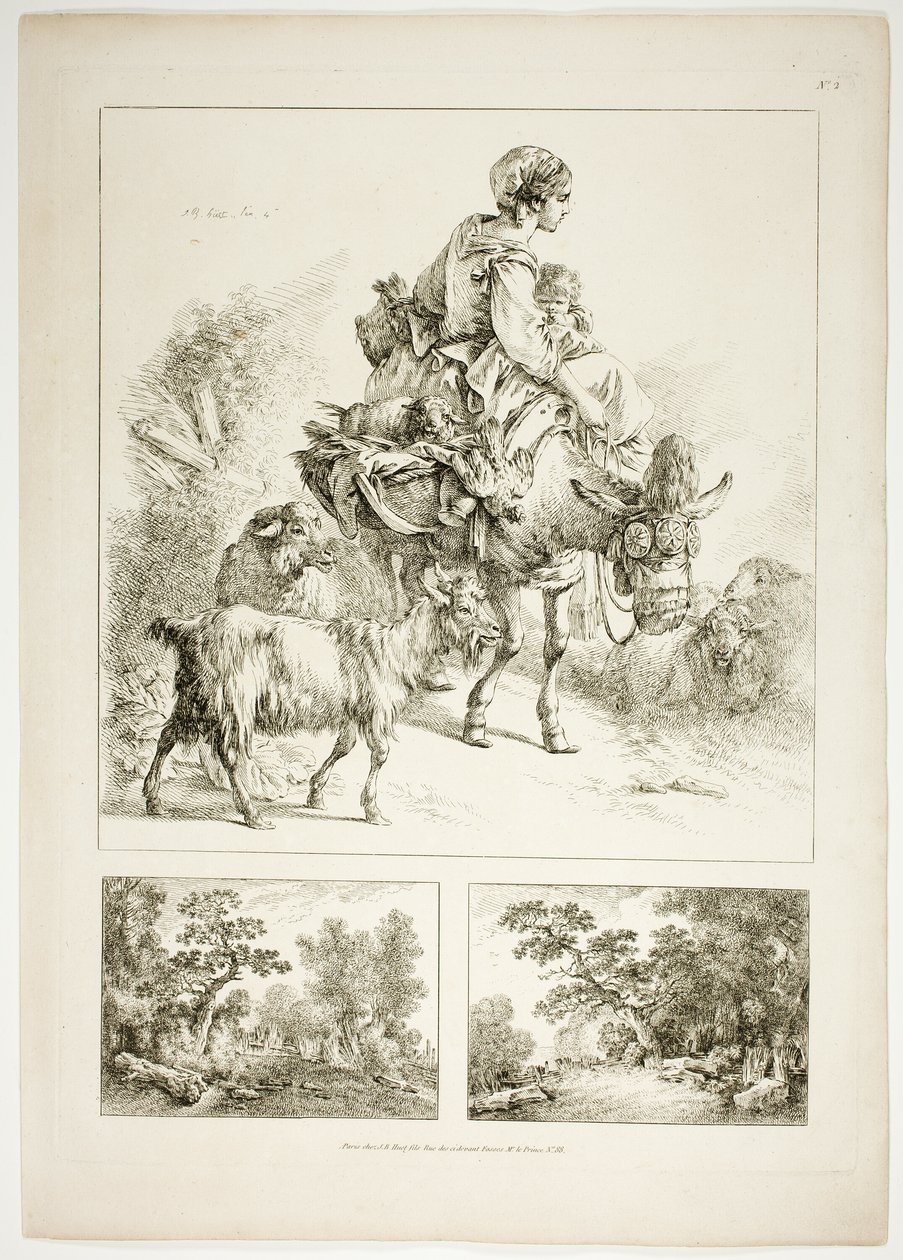 Plate to av 38 fra Oeuvres de J. B. Huet av Jean Baptiste Huet