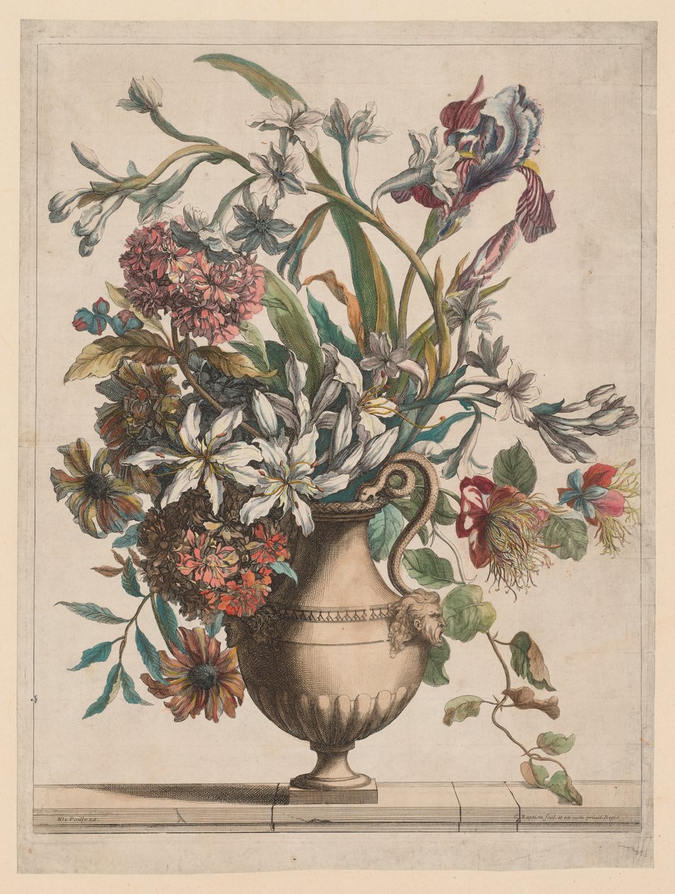 Liure av alle slags blomster fra naturen: Vase med blomster av Jean Baptiste I Monnoyer