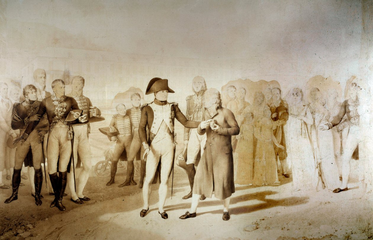 Keiser Napoleon I (1769-1821) og Impress Josephine de Beauharnais besøker Monsieur Oberkampfs tekstilfabrikk i Jouy 20.06.1806 Detail. Tegning av Jean Baptiste Isabey (1767-1855) 1806 Søn. 1,28x1,45 m Versailles, slottsmuseum av Jean Baptiste Isabey