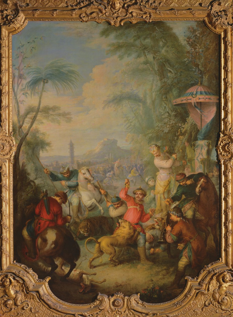 Løve- og tigerjakt i Kina av Jean Baptiste Joseph Pater