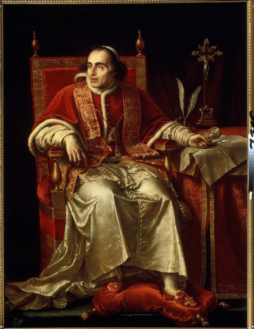 Portrett av pave Pius VII (1742-1823) (Portrett av pave Pius VII). Maleri av Jean Baptiste Joseph Wicar (1762-1834). Olje på lerret av Jean Baptiste Joseph Wicar
