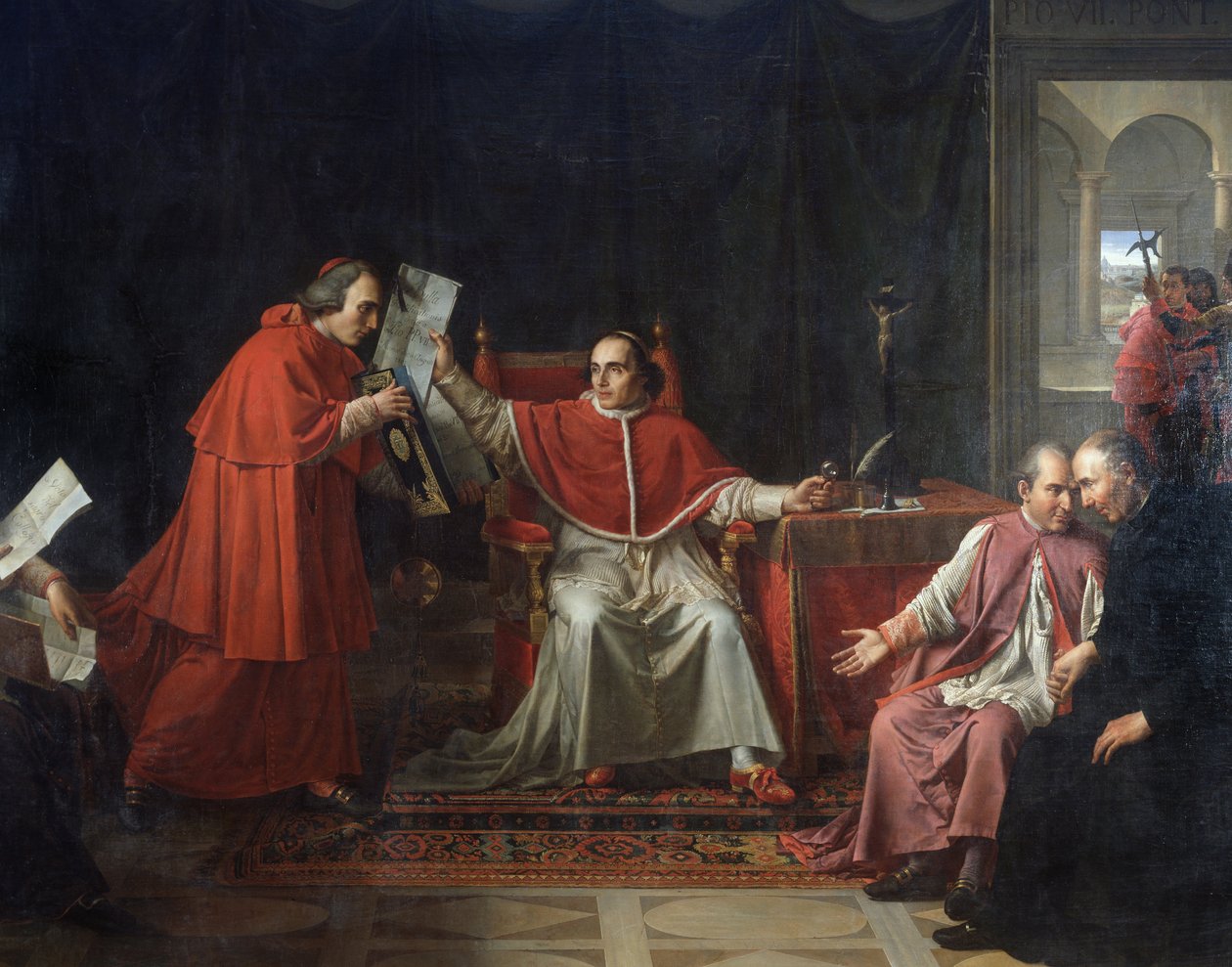 Underskrift av konkordatet mellom Frankrike og den hellige beleiringen (Saint Siege), av pave Pius VII (1742 - 1823), 15. august av Jean Baptiste Joseph Wicar